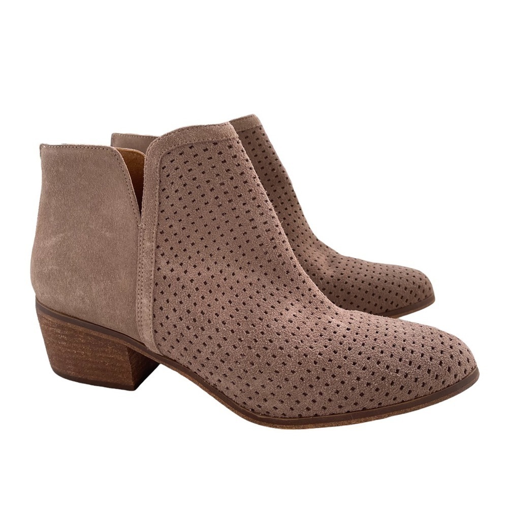 Susina Kyle‎ Perforated Taupe Suede Ankle Bootie